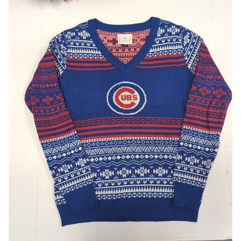 Vintage Chicago Cubs Vneck Sweater Size Medium 24" X 19"